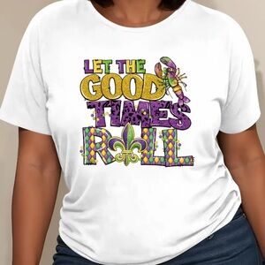 MARDI GRAS White Graphic Tee with Colorful Print